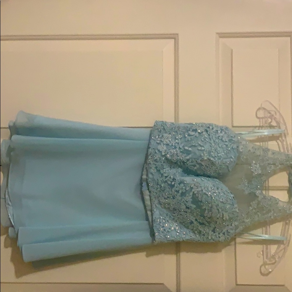 A light blue homecoming two piece dress